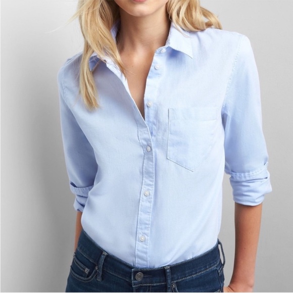❤️ GAP Blue Fitted Boyfriend Oxford Shirt - Picture 9 of 9